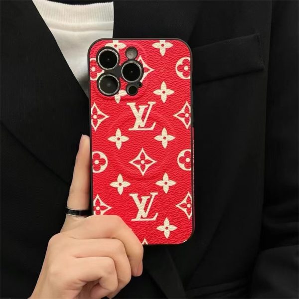 vuitton iphone ケース マグセーフ ルイ ヴィトン スマホケース 赤 iphone16/16pro ケース ハイ ブランド magsafe iphone15/15pro ケース カメラ 保護 iphone14/13/12 ケース おそろい カップル - 画像 (2)