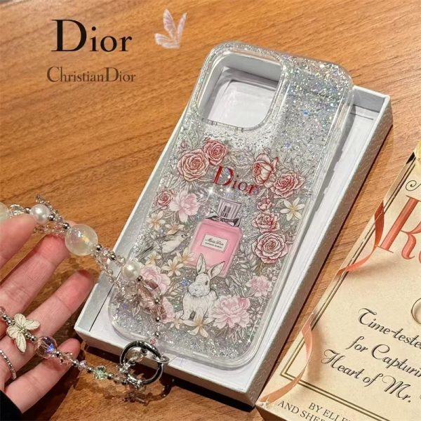 ディオール スマホ ケース iphone16/16pro max ケース 人気 ブランド 女子 dior iphone15/15プロ ケース キラキラ iphone14/13 ケース グリッター ビーズ ストラップ 付き