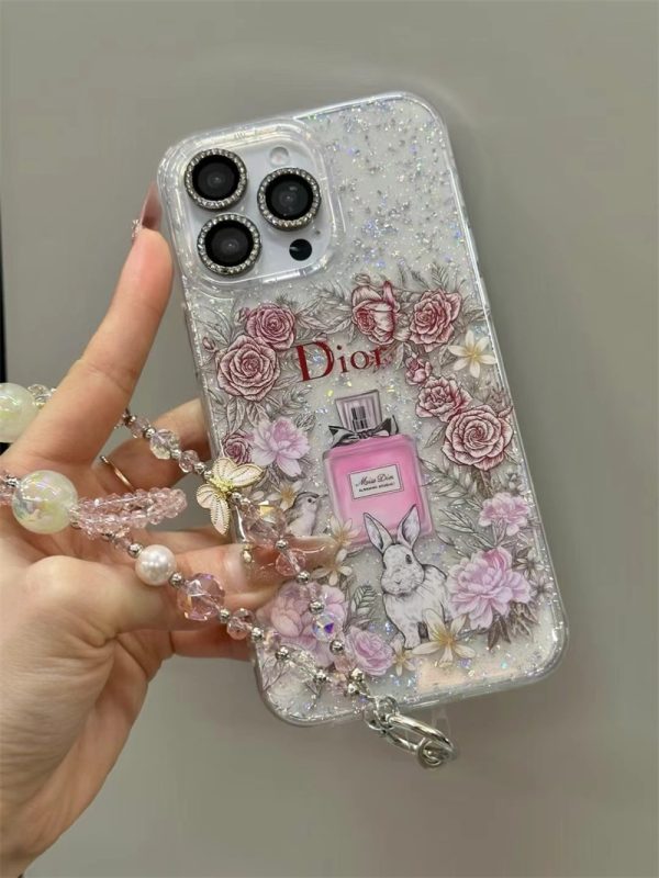 ディオール スマホ ケース iphone16/16pro max ケース 人気 ブランド 女子 dior iphone15/15プロ ケース キラキラ iphone14/13 ケース グリッター ビーズ ストラップ 付き - 画像 (7)